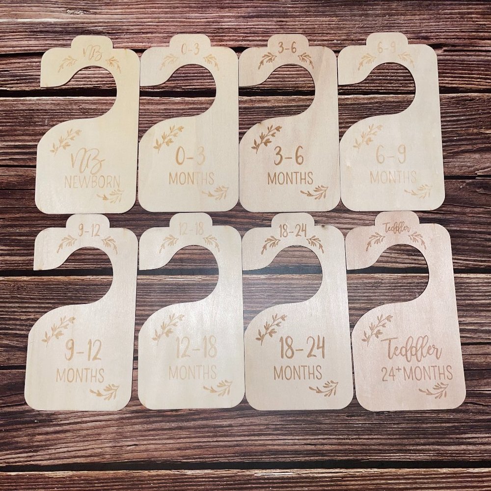 Wooden Baby Closet Dividers Set 8 Boho Botanical Neutral NB-24 Months (SKU: 6IN)